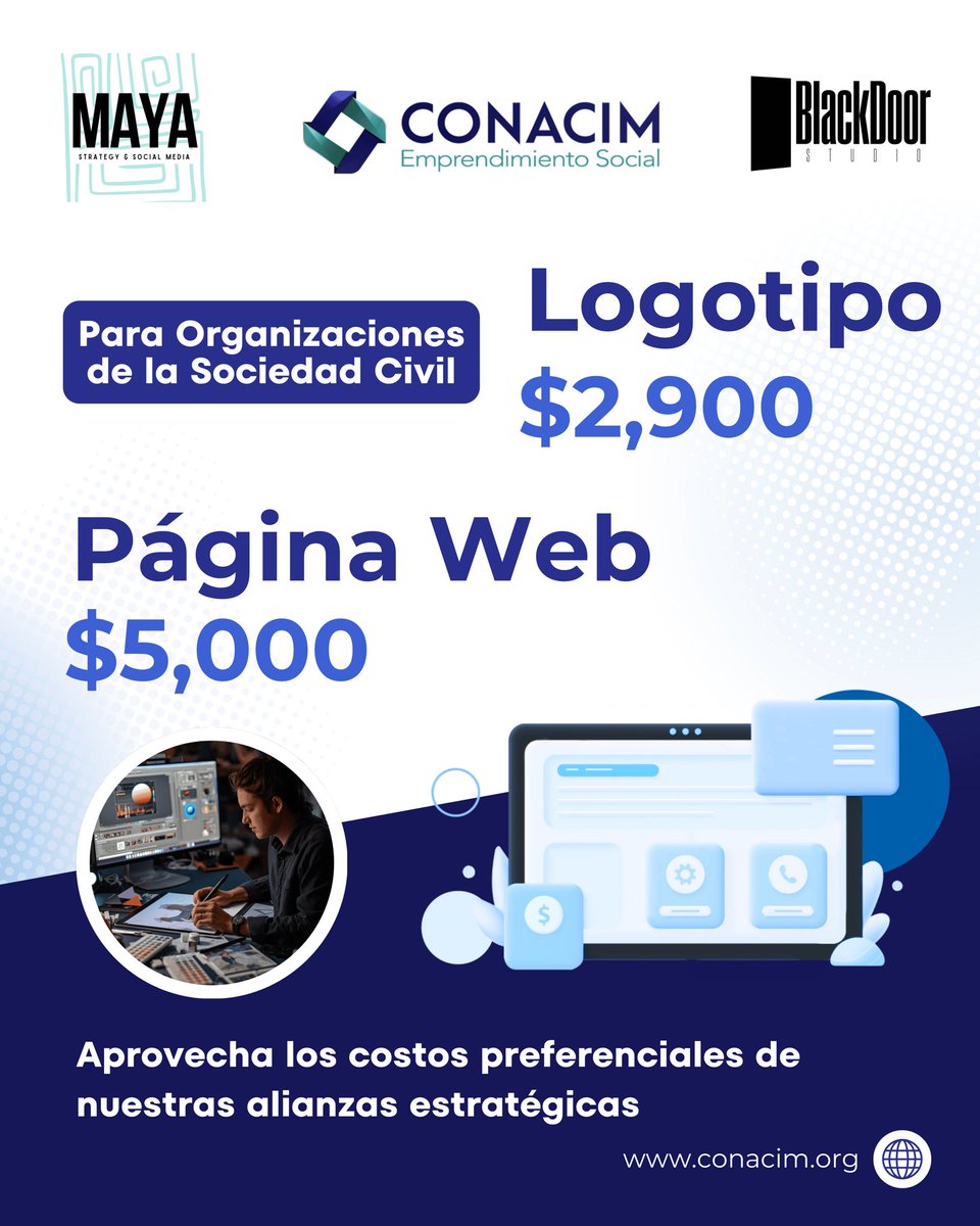 Gracias a nuestras alianzas estratégicas hoy puedes tener el logotipo y página web con costos accesibles. #CONACIM