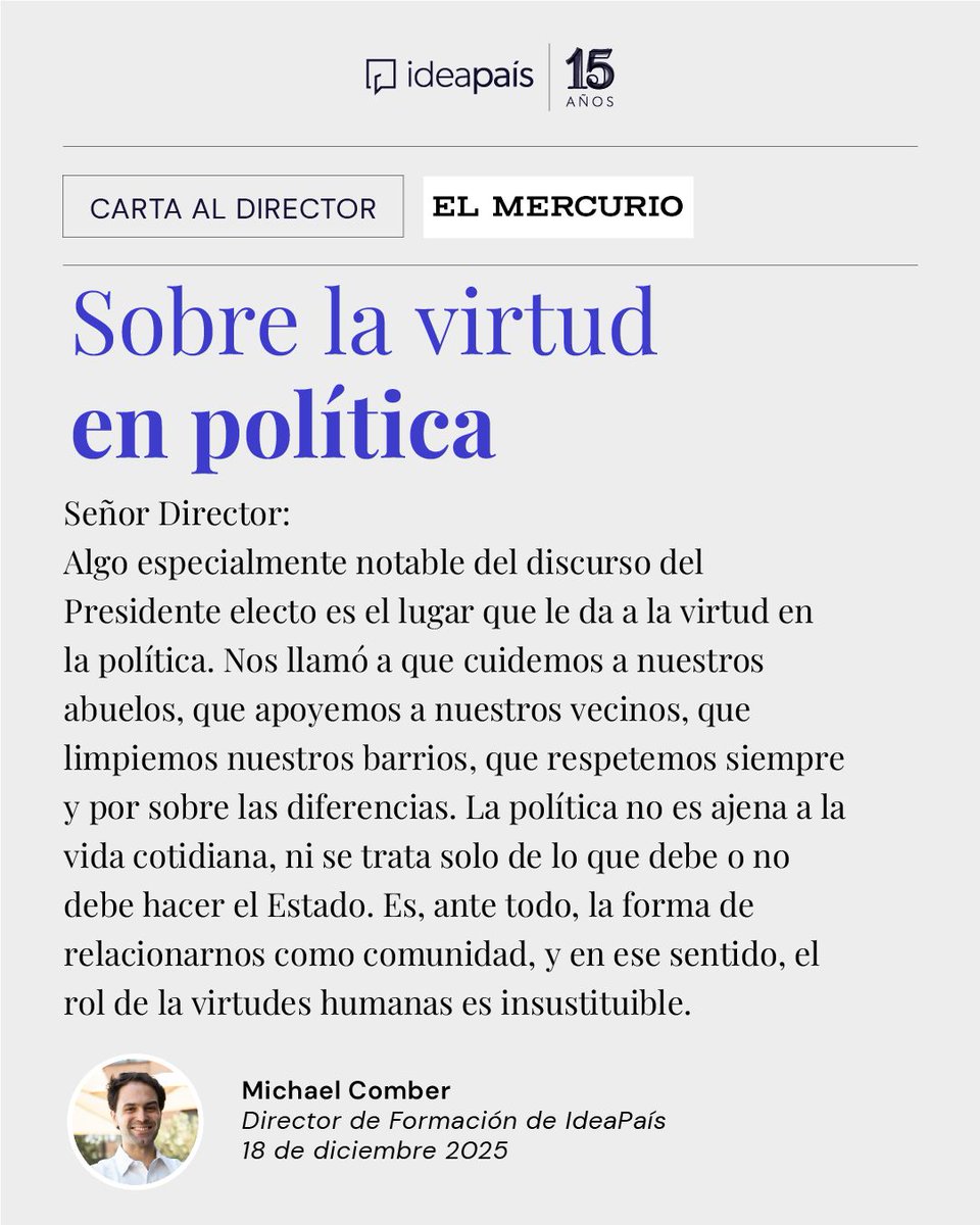 ideapais's tweet image. OPINIÓN 👉🏻 Les compartimos la Carta al Director del Director de Formación de IdeaPaís, @comber_v, publicada en @elmercurioec 

ideapais.cl/noticias/carta…