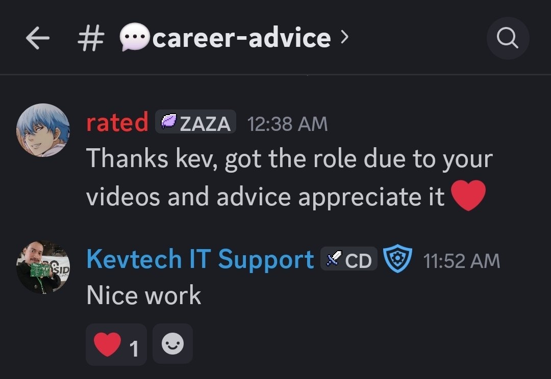 KevTechSupport's tweet image. He literally had a job interview. I sent him free resources for office 365. Guess what? He got the job. My discord is free btw.

#itsupportspecialist #desktopsupport #desktopsupporttechnician #desktopengineer