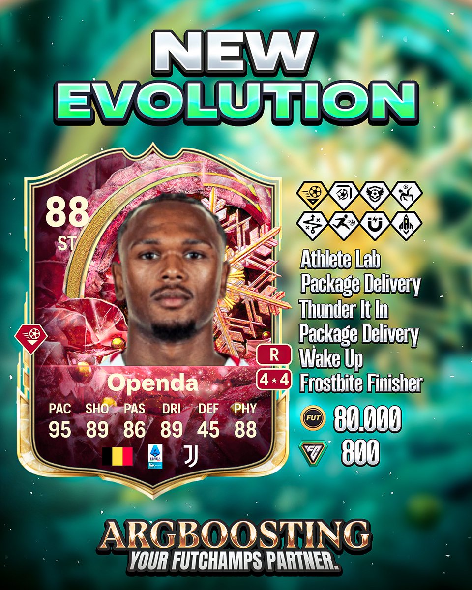 🚨 NEW EVOLUTION 🚨

Openda upgraded to 88 OVR
95 PAC | 89 SHO | 88 PHY

Fast. Physical. Clinical.
Is this the best striker evolution so far in FC26? 👀

Yes or no? ⬇️
@ArgBoosting

#FC26 #FUT #Evolutions #UltimateTeam