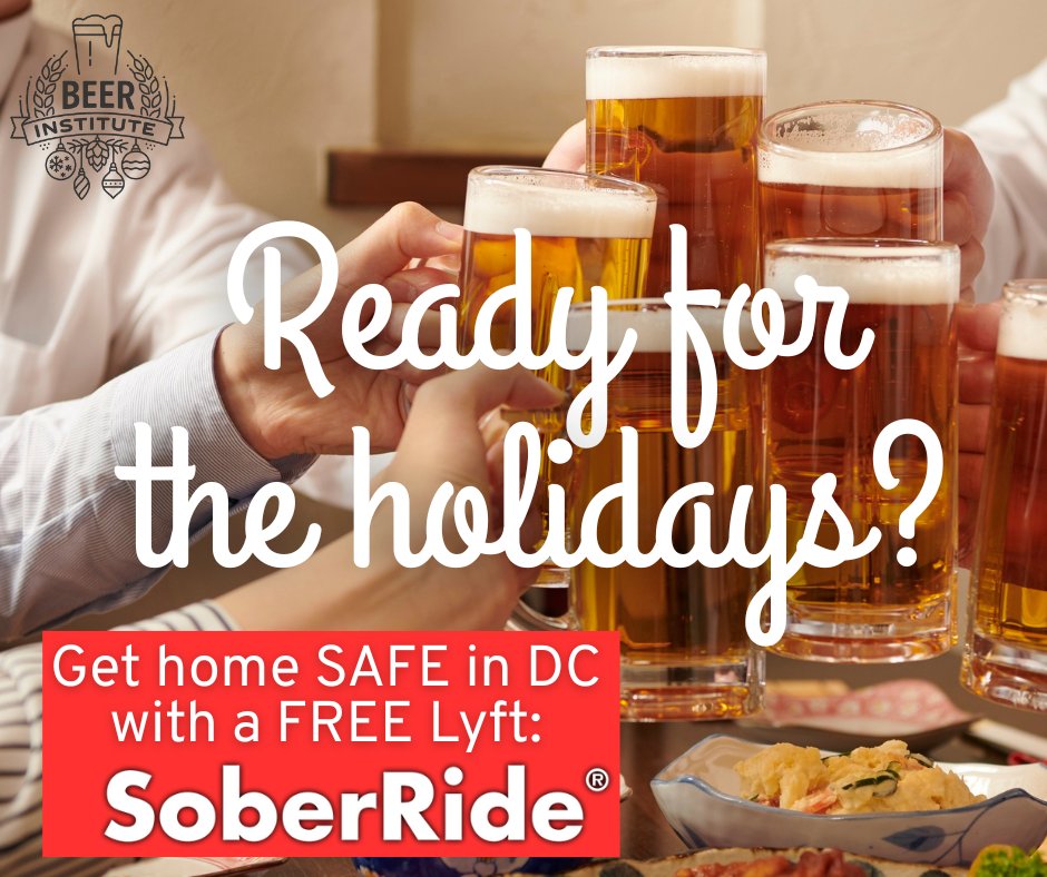 beerinstitute's tweet image. We're offering you a safe ride between now and New Year's.

If you're celebrating this holiday season in the D.C. metro area, plan ahead with SoberRide. Get a free Lyft ride (up to $15) by visiting SoberRide.com starting at 9pm TONIGHT for your free code. Valid from…
