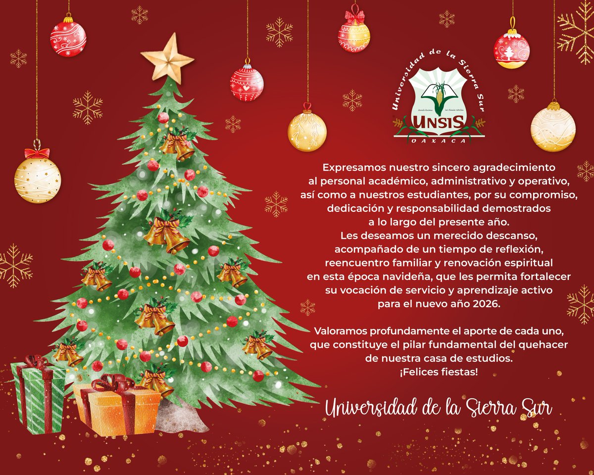 ✨ ¡Les deseamos unas felices fiestas y un próspero año 2026!🎄
#UNSIS #FelizNavidad #Bienvenido2026 <a href="/SEP_mx/">SEP México</a>