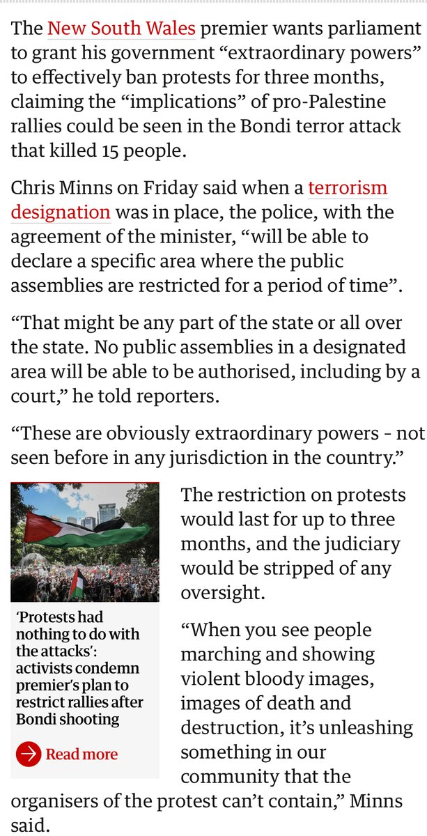 Minns fails to understand that real democracy requires concerned citizens demonstrating against inhumanity, genocide, apartheid, colonialism and misuse of power. A Labor Premier must not sacrifice democratic rights on the altar of ill informed, short term, knee jerk reactions.