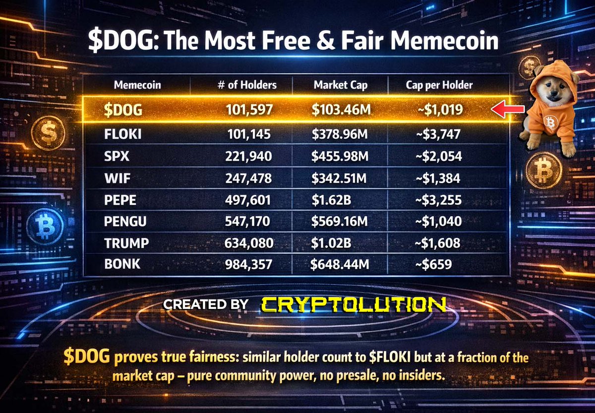 Cryptolution's tweet image. $DOG has the Most Free &amp;amp; Fair token distribution among the Top 20 blue chips. Period‼️

Join the Movement 🫵🐕 Powered by ₿itcoin 🟧