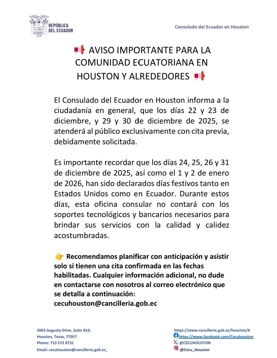 Es importante recordar que los días 24, 25, 26 y 31 de diciembre 2025, así  como el 1 y 2 de enero 2026, han sido declarados días festivos tanto en  Estados Unidos, image size:928x1200