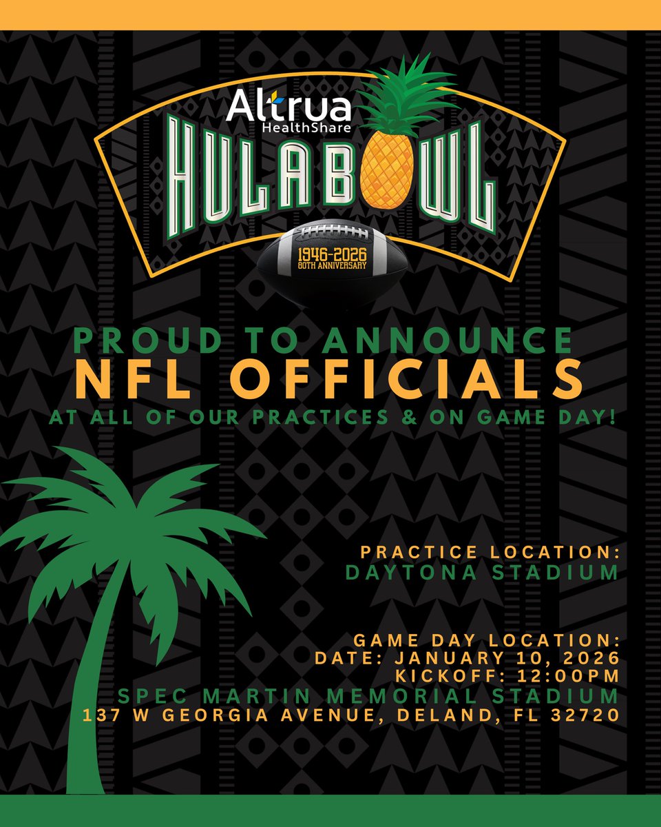 We’re proud to announce that NFL officials will officiate all practices and game day at the 2026 Altrua HealthShare Hula Bowl, reinforcing our commitment to elite-level competition and professionalism.

<a href="/NFL/">NFL</a>