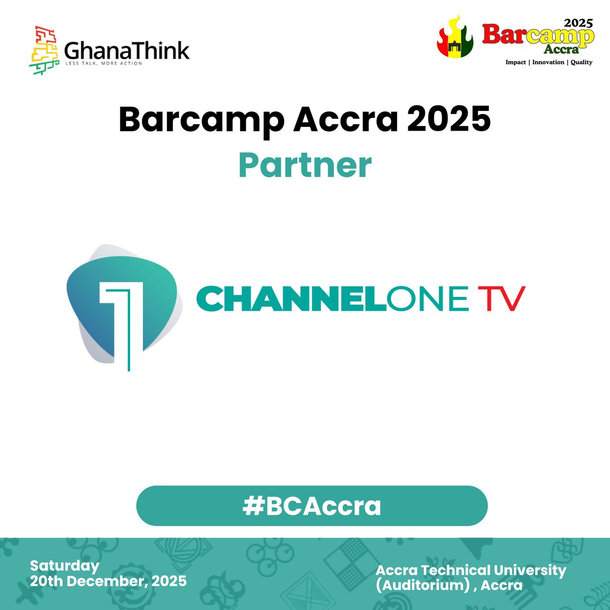 Bringing the vision to your screens! 📺 

A huge thank you to <a href="/Channel1TVGHA/">ChannelOne TV</a>  for partnering with us to showcase the impact of #BCAccra 2025. 

We’re set for an incredible day of learning and sharing! 

🚀 #GhanaThink #LessTalkMoreAction