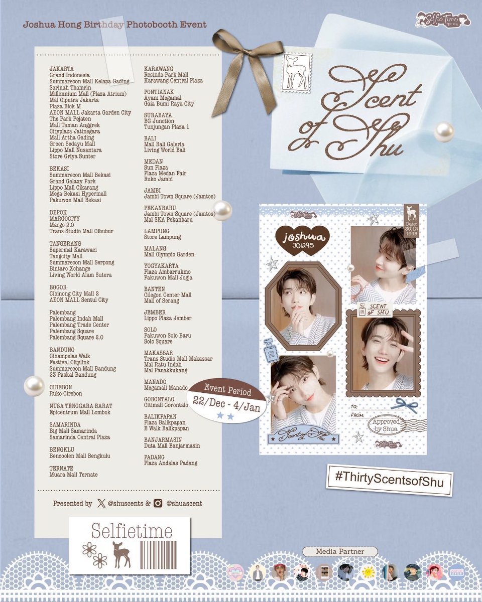 caratstalk's tweet photo. [Joshua Birthday Photobooth Event]
presented by @shuscents

:¨ ·.· ¨:⠀
 `· . ‧꒰ა 𝑺𝒄𝒆𝒏𝒕 𝒐𝒇 𝑺𝒉𝒖. . . ໒꒱ ‧₊˚

available at @ SnapLab, @photomaticsid, &amp; @selfietimeid 
15 Dec 2025 - 4 Jan 2026

more details on poster. . . . ❤︎.ᐟ

#ScentofShu #ThirtyScentsofShu https://t.co/pQWpgcBjTp