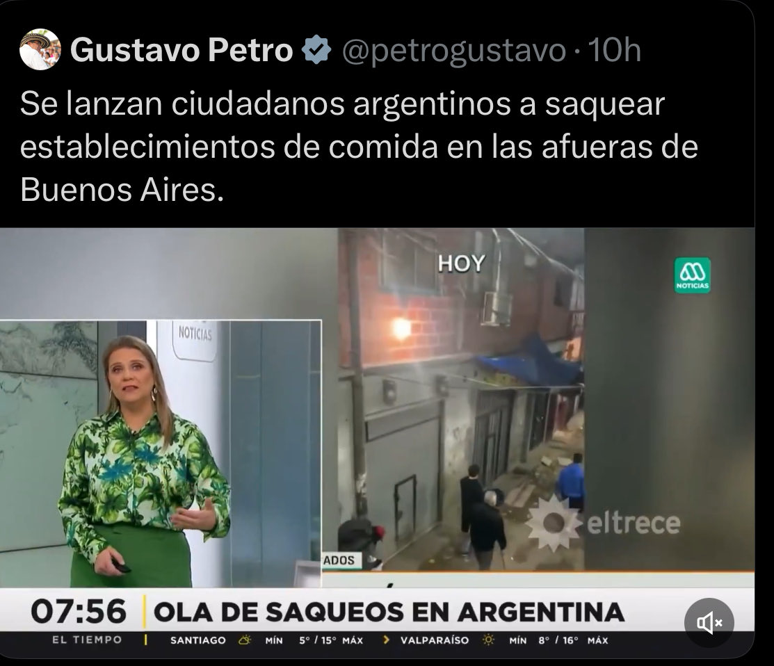 AgustinLaje's tweet image. El guerrillero cometravas que preside Colombia @petrogustavo acaba de twittear TOTALMENTE DROGADO (su estado habitual, por desgracia) un video del año 2023, de cuando gobernaban sus socios kirchneristas. Pensó que era de ahora, y se entusiasmó: quiere caos en Argentina, de la…