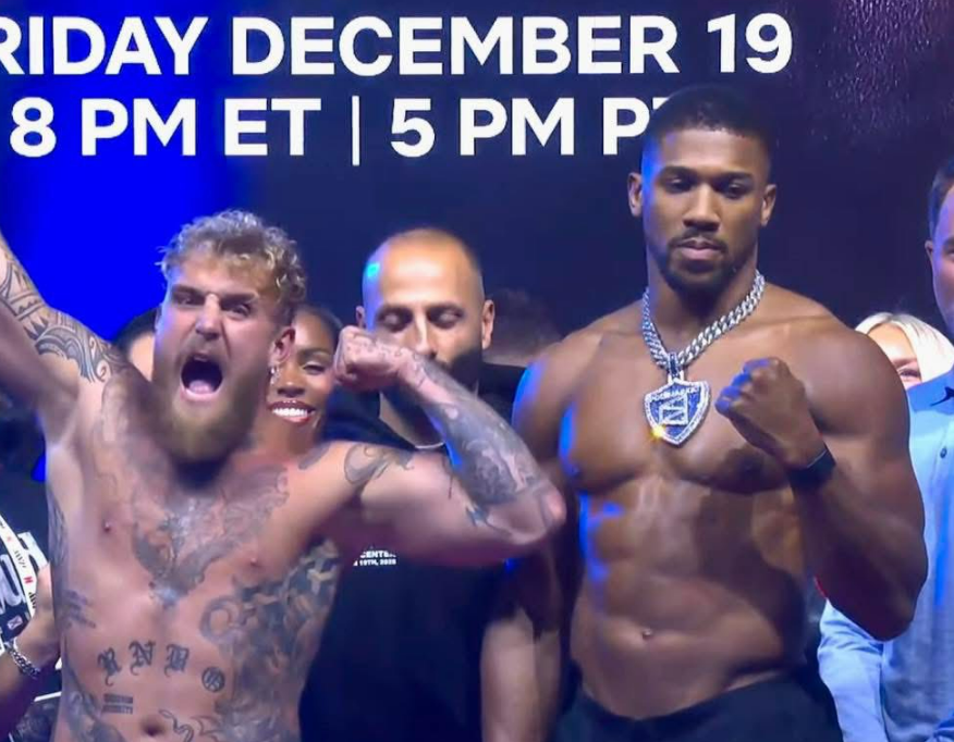 What's that on Anthony's neck? <a href="/Polymarket/">Polymarket</a> ??

Jake Paul vs. Anthony Joshua is scheduled to take place on December 19, 2025, at the Kaseya Center in Miami, Florida