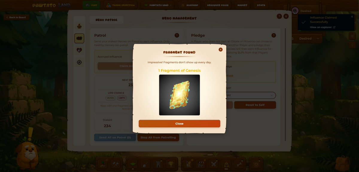 Today, I successfully obtained 1 Fragment of Genesis, a rare resource, from the patrol team on <a href="/PawtatoFinance/">Pawtato Finance | Sui</a>.

Happy holidays everyone 🌤️