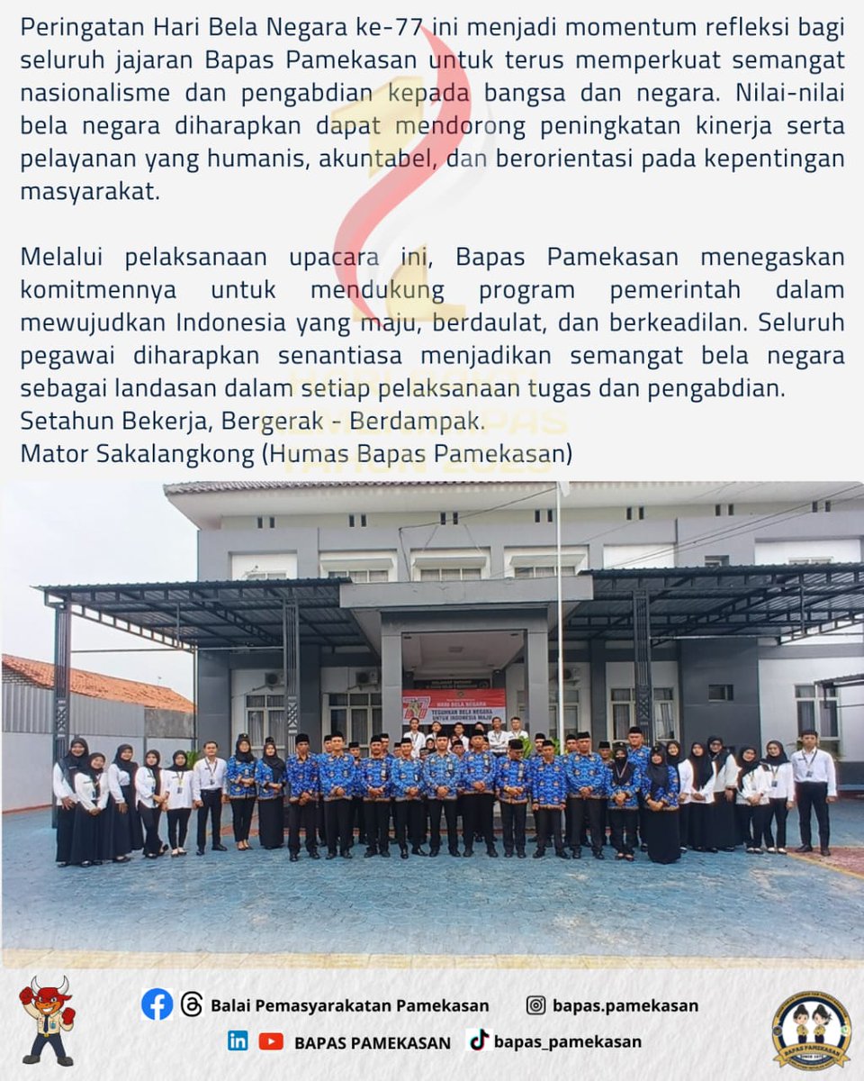 bapaspamekasan's tweet image. Momentum ini memperkuat semangat nasionalisme dan komitmen pelayanan pemasyarakatan yang profesional dan berintegritas. 🇮🇩

#HariBelaNegara #HBN77 #BelaNegara #IndonesiaMaju #BapasPamekasan #Pemasyarakatan