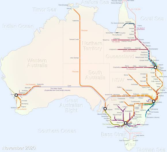 Mapsrandomly's tweet image. Railroad map of Australia