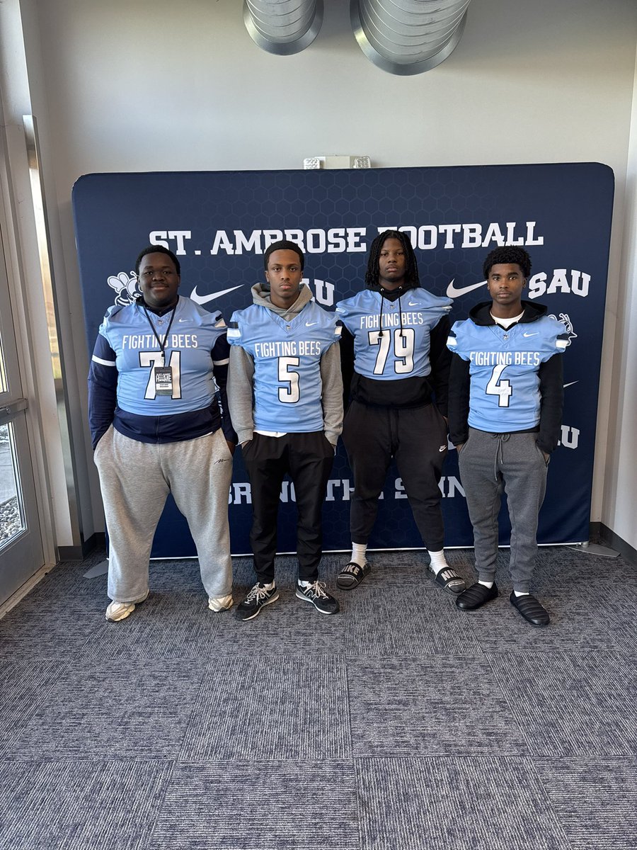 Thank you to <a href="/coachwelnetz/">Zach Welnetz</a> for inviting us on an official visit me and my guys. <a href="/FightingBeesFB/">St. Ambrose Football</a>
<a href="/coachmulcahy/">Niall Mulcahy</a> <a href="/1PerformanceLab/">The Performance Lab</a> <a href="/AustinCurtis24/">Austin Curtis</a> <a href="/PrepRedzone/">Prep Redzone 🏈</a> <a href="/247recruiting/">247Sports Recruiting</a> <a href="/EDGYTIM/">Timothy “EDGYTIM” OHalloran</a>
