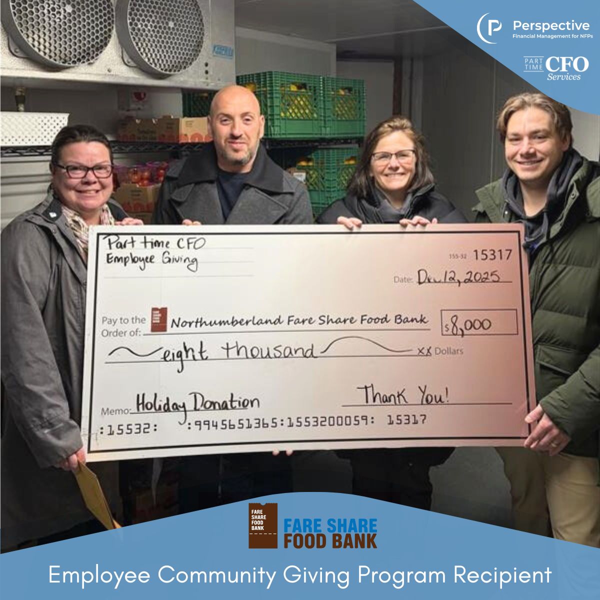PTCFO's tweet image. More exciting updates from our Community Giving Program! Ziyad, Danielle &amp;amp; Teagan presented a cheque to the Northumberland Fare Share Food Bank, supporting families across the county. Danielle also selected The Help Centre in Cobourg to support local residents in need. #giveback
