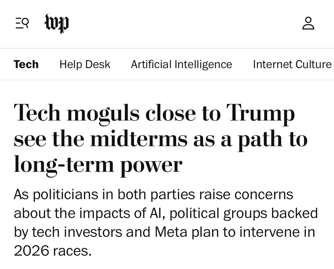 Big Tech Oligarchs will spend hundreds of millions to defeat candidates who express concerns about AI and robotics.

This is why we need to overturn Citizens United and move to public funding of elections.

Billionaires cannot be allowed to buy elections.