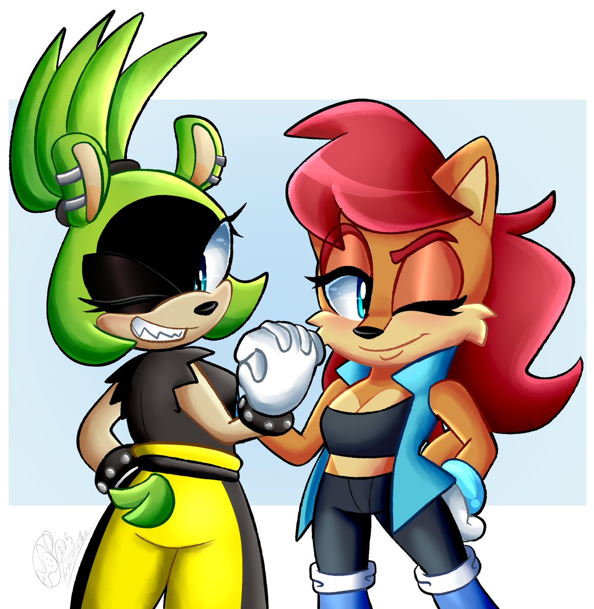 TheArtYoshi's tweet image. Sally would be happy for Surge getting into sonic rumble 💚❤️

also i wanted to draw these two :3
#SonicTheHedgehog #SallyAcorn #SurgeTheTenrec