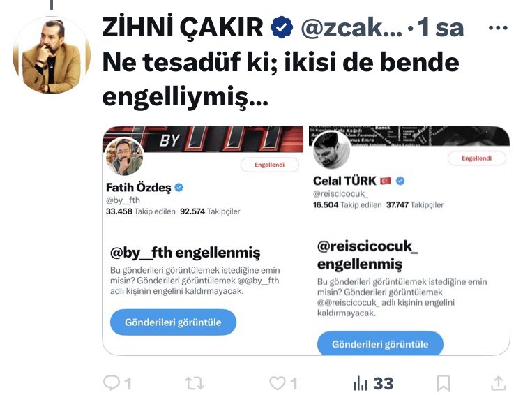 Engellediğin için gurur mu duyuyorsun kendinle Zihni. 

Neden engellediğini ben söyleyeyim o zaman. Burada bir bayan kardeşimizin namusuna dil uzattın ve biz de doğal olarak tepki verdik. İşine gelmedi engelledin. 

Hadi şimdi git kumda oyna