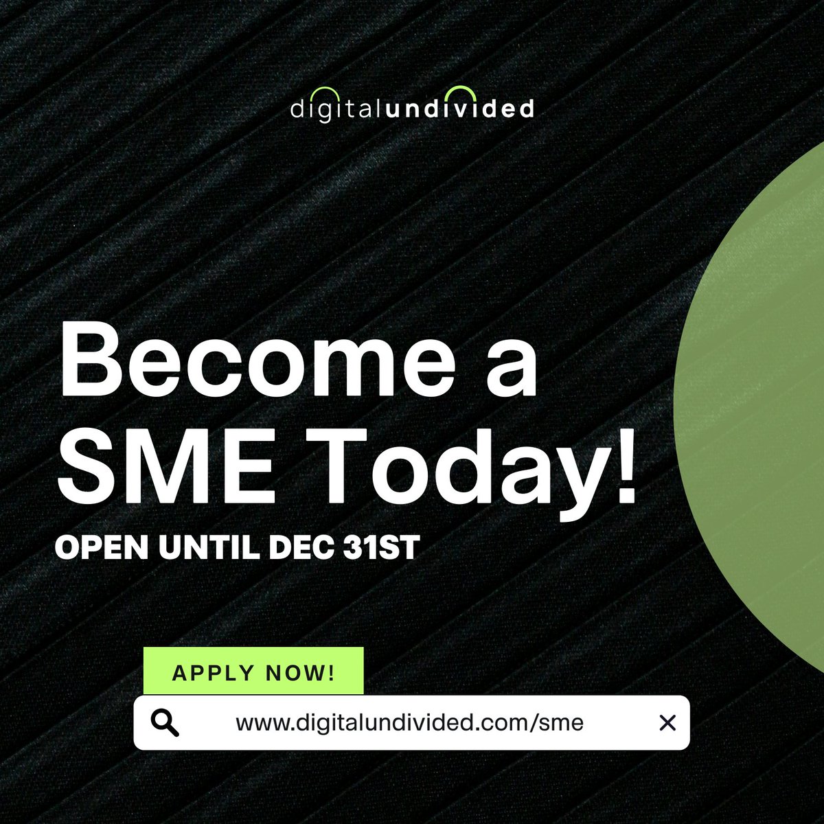 digundiv's tweet image. Applications are open for Subject Matter Experts (SMEs) for digitalundivided’s 2026 programs.

Share your expertise. Support founders. Build what’s next.
Apply by Dec 31: hubs.li/Q03YMH6N0

#SME #digitalundivided #2026