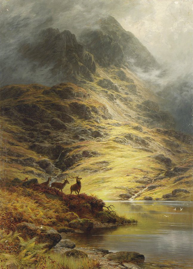 AcademiaAesthe1's tweet image. Charles Stuart - "The incoming mist, deer in the Highlands" (1896)