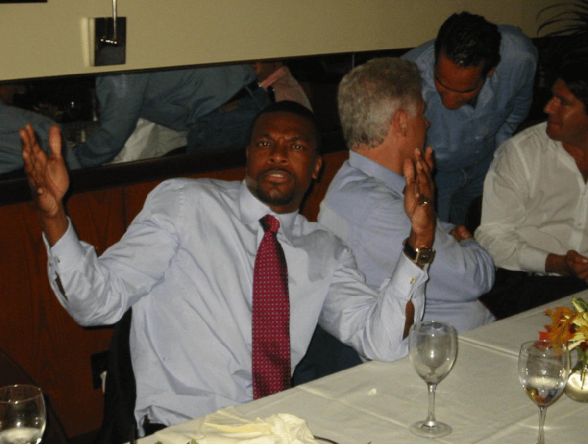 rapgamebobsaget's tweet photo. Chris Tucker sits next to Bill Clinton during famous trip to Africa via Lolita Express, Jeffrey Epstein's notorious plane #EpsteinFiles https://t.co/5UB5TExS1d