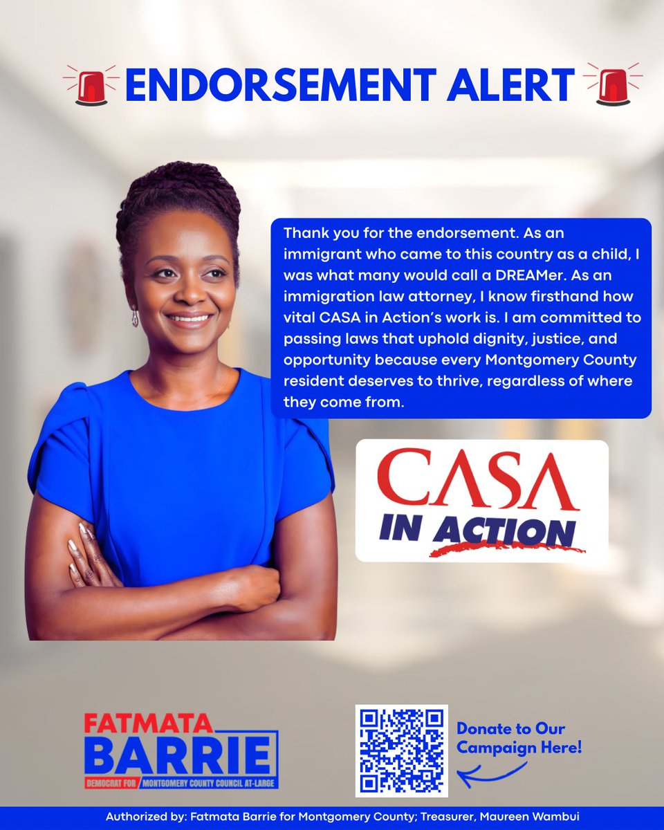 Honored to earn the endorsement of <a href="/CASAinAction/">CASA in Action</a>—an electoral powerhouse with 173K members. Together, we’ll fight for policies that help immigrant and working families in our county thrive.