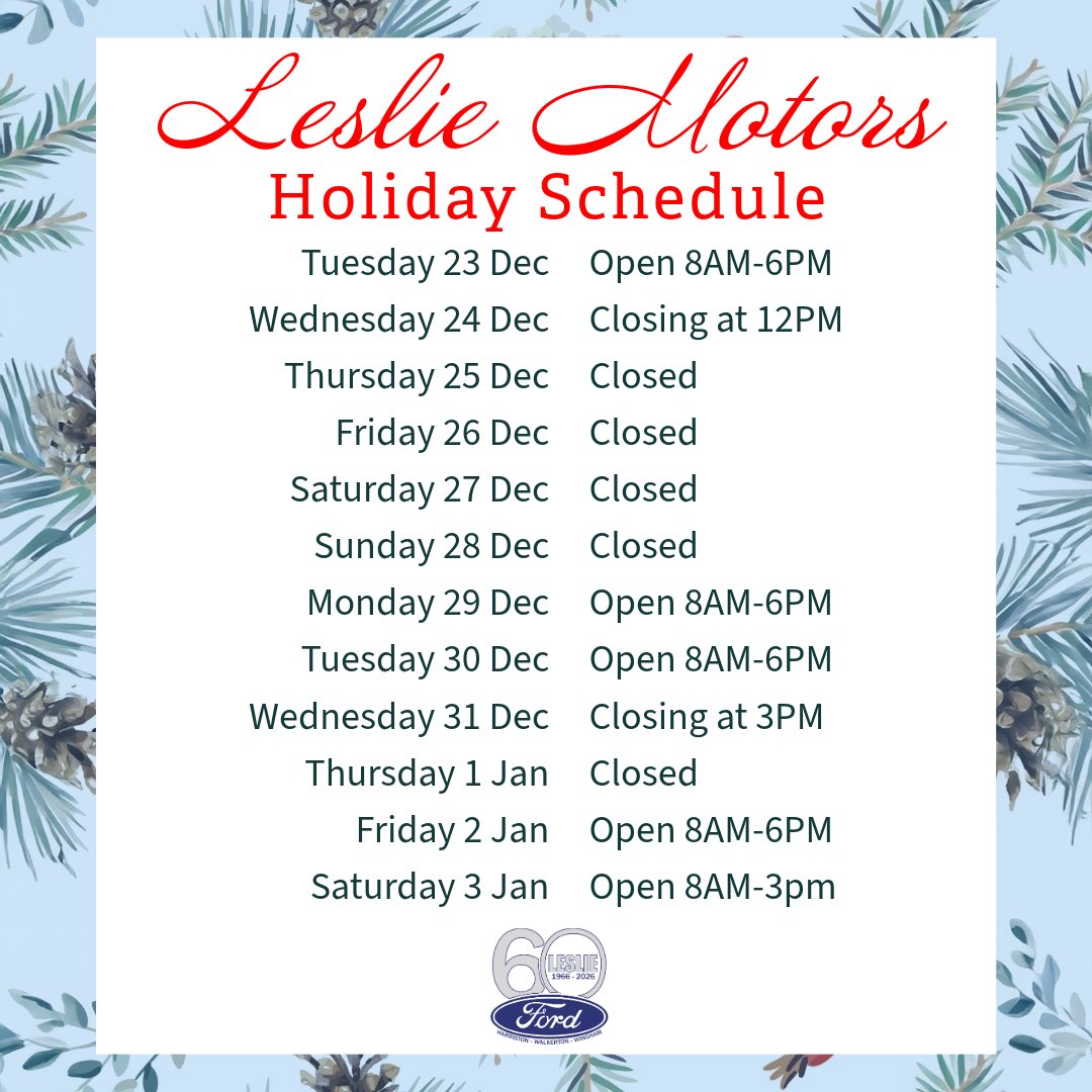 🎄✨ Holiday Hours Notice ✨🎄
Please note our Christmas &amp; New Year’s hours as we celebrate the season with our team and loved ones.
We wish you a safe, happy, and festive holiday season, and we look forward to seeing you in the New Year! 🎅