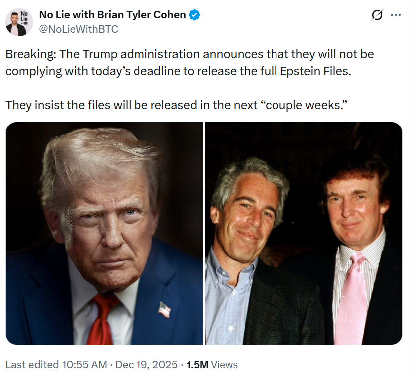 Epstein dies in prison while Trump is President.
The DOJ closes Epstein's case while Trump is Pr...