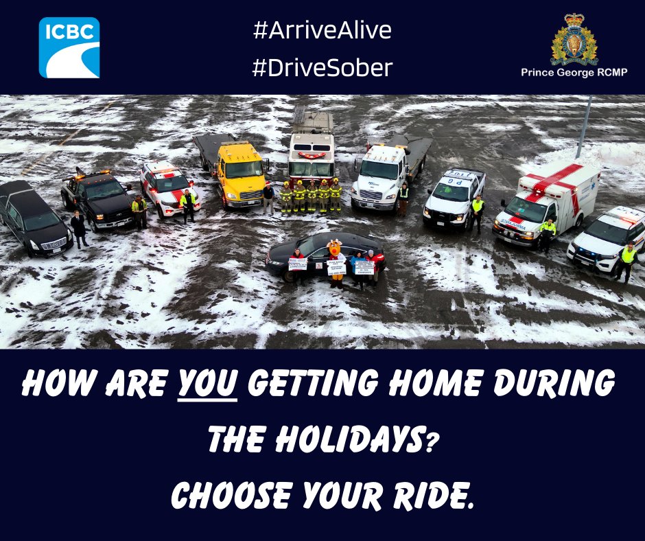 PG_RCMP's tweet image. What do a tow truck, a police car, a hearse and Operation Red Nose have in common? 🚓 
They’re all ways you can get home when you’re impaired – but only one takes you straight home! 🏠
Call 250-962-7433 for a safe ride home.