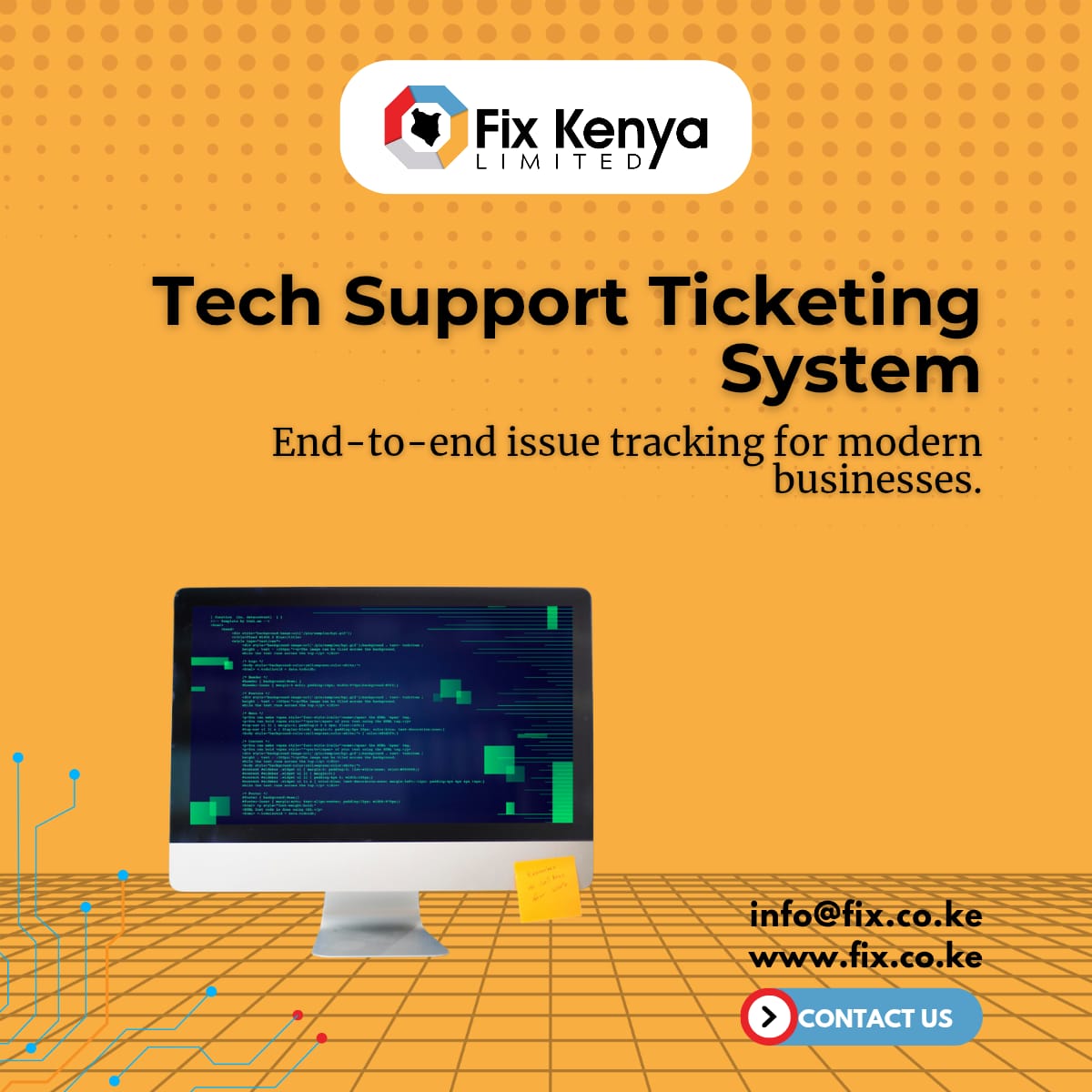FixKenya's tweet image. Untracked tech issues cost Kenyan businesses 15–20 hours/week in lost productivity.

Our end-to-end ticketing system:   - Tracks every request   - Assigns &amp;amp; prioritizes   - Reports &amp;amp; resolves faster
Reply “TICKET ME” → get our free 2026 Ticketing Buyer’s Guide + demo link.