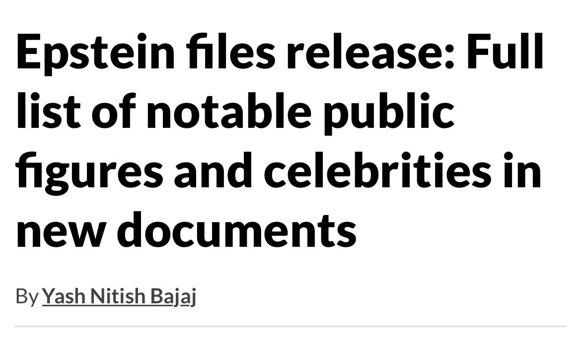JosetteCaruso_'s tweet photo. Here’s a list of those included-

The Justice Department on Friday began releasing its files on Jeffrey Epstein, and several notable public figures and celebrities were mentioned in the convicted sex offender and financier's contact book. This comes after Deputy Attorney General Todd Blanche said in a Fox News Channel interview that he expected the department to release “several hundred thousand” records before the December 19 deadline and then several hundred thousand more in the coming weeks.

The latest release also included photographs, call logs, grand jury testimony and some documents and records that have already been in the public domain.

Notable public figures and celebrities mentioned in the Epstein contact book
Alec Baldwin: Famous American actor and producer.
Naomi Campbell: World-renowned British supermodel.
Richard Branson: Founder of the Virgin Group and billionaire businessman.
David Blaine: Highly recognized American magician and illusionist.
Caprice: American model, actress, and television personality.
Candice Bushnell: Author of Sex and the City.
Jimmy & Jane Buffett: The late American singer-songwriter and his wife.

Flavio Briatore: Italian businessman and former Formula One team manager.
Hamish Bowles: International Editor-at-Large for Vogue.
Jacques Villeneuve: Canadian professional racing driver and former Formula One World Champion.
Tamara Beckwith: British socialite and television personality.
Notable politicians and government officials
Tony Blair: Former Prime Minister of the United Kingdom.
Mike Bloomberg: Former Mayor of New York City and billionaire businessman.
Jose Aznar: Former Prime Minister of Spain (listed as Jose Aznar).
Governor Turnbull: Likely Charles Wesley Turnbull, former Governor of the U.S. Virgin Islands.
Alastair Campbell: Former British government director of communications and strategy.
Other prominent personalities
Charlie Rose: Former American television journalist and talk show host.
Edgar Bronfman Jr.: Former CEO of Warner Music Group and Seagram.
Conrad & Barbara Black: Former newspaper publisher and his wife.

Lord Weidenfeld: Late British publisher and philanthropist.
Bob Weinstein: American film producer and co-founder of Miramax.
Dr. Eli and Marion Wiesel: Nobel Peace Prize-winning Holocaust survivor and author.
Dr. Ruth Westheimer: Famous German-American sex therapist and talk show host.
Arki Busson: French financier and philanthropist.
The Duke and Duchess of Rutland: Members of the British peerage.