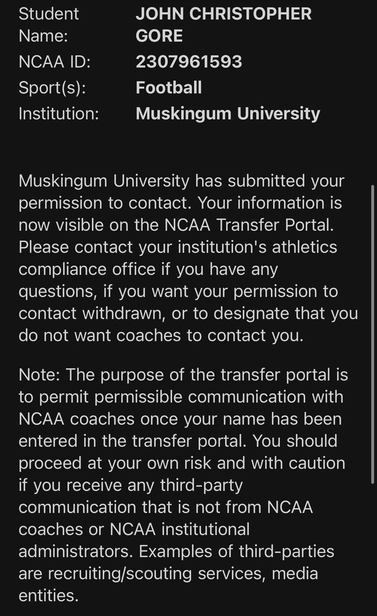 johncmgore15's tweet image. Im currently in the transfer portal
9 games played 
OAC wide receiver of the year 
First team all conference 
735 receiving yards
5 touchdown 
59 receptions 
959 all purpose yards