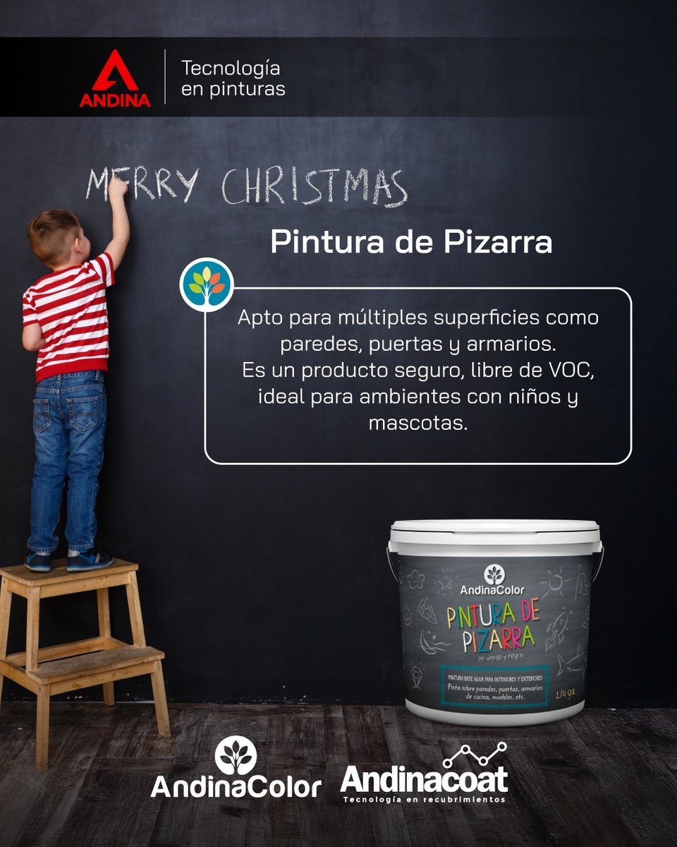 AndinaColor's tweet image. Redefine tu pared para tus hijos ✏️🎨
Crea un espacio tipo pizarra con una pintura libre de VOC, segura y de alto desempeño.
Ideal para estimular la creatividad sin comprometer la salud.

#AndinaColor #ParedPizarra #EspaciosCreativos #SinVOC #PinturaSegura