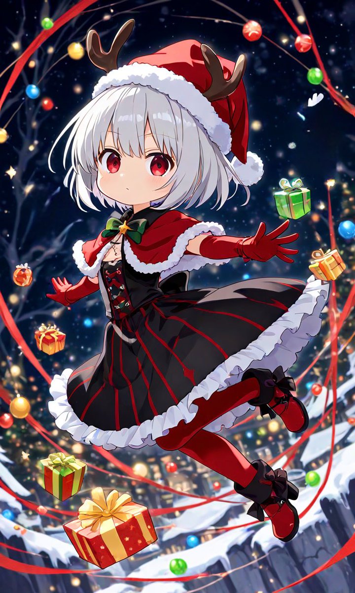 AI色々なクリスマスの似合う娘さん #AIイラスト トナカイ角のサンタ帽
