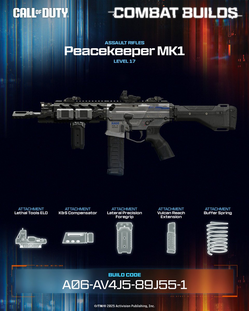 OfficialHamer's tweet photo. All the punch, none of the kick. This Peacekeeper MK1 build dials it in so you can stay locked, laser-focused, and land every shot.

💥 Equip this build now ➡️ A06-AV4J5-89J55-1 #CallOfDuty #CODCombatBuilds https://t.co/bVftDQogj0