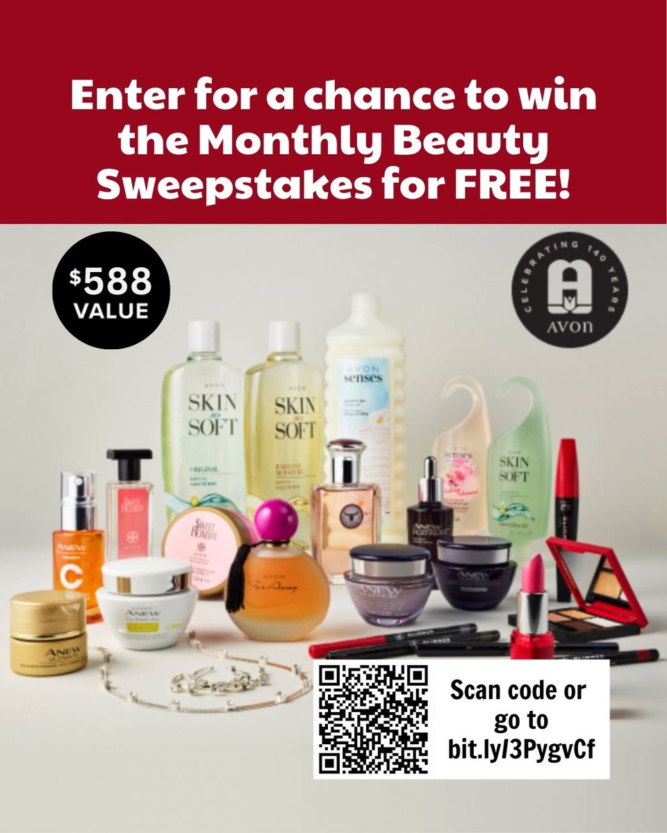 AvonLadyNJ's tweet photo. 🎉 Love vintage charm + modern glam? Avon’s monthly sweepstakes are here—no purchase needed! ✨ 

Win gorgeous beauty goodies now 👉  https://t.co/re2CjHFmIp 
 
#BeautySweepstakes #SweepsEntry #GiveawayLover https://t.co/kSvp8szhV0
