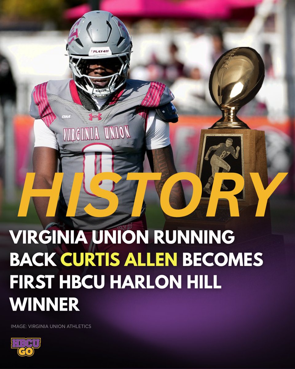 HBCUGoTV's tweet image. History has been made🔥 Curtis Allen becomes the first HBCU player to win the Harlon Hill Trophy 🏆 The Virginia Union running back was also named the HBCU Go Offensive Player of the Year.