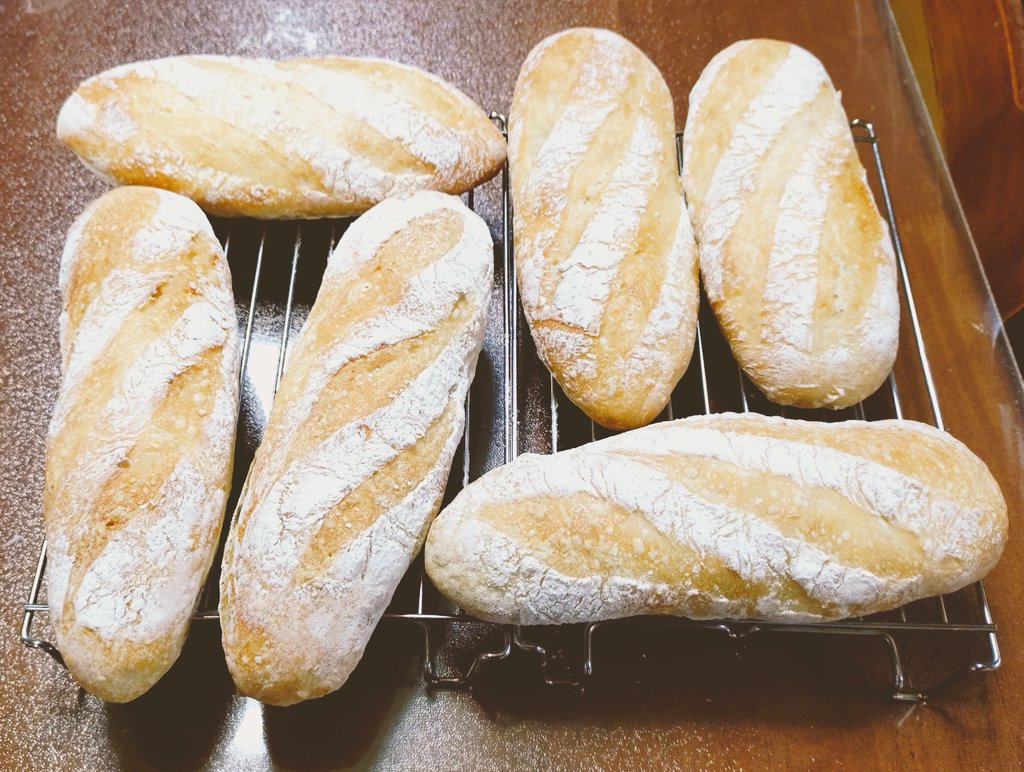 パン作り フランスパン② 型取りが下手なんだよな。気泡も少ない。