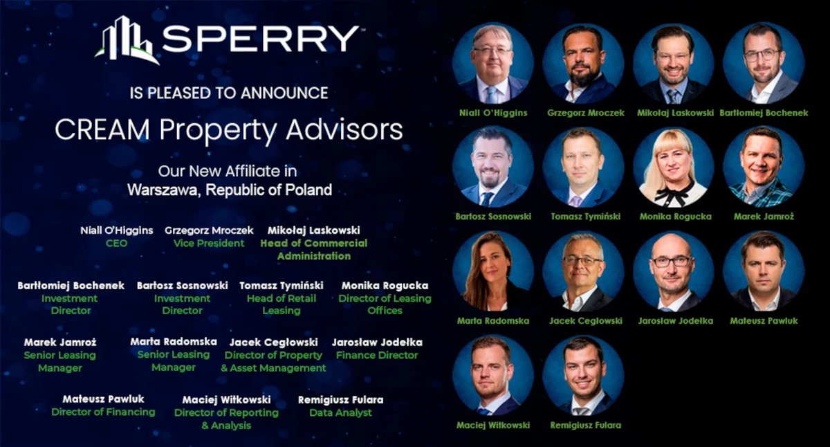 Sperry Expands into Europe with First European Affiliate — Cream Property Advisors, Warsaw, Poland

Press release sperrycga.com/sperrycga-news…