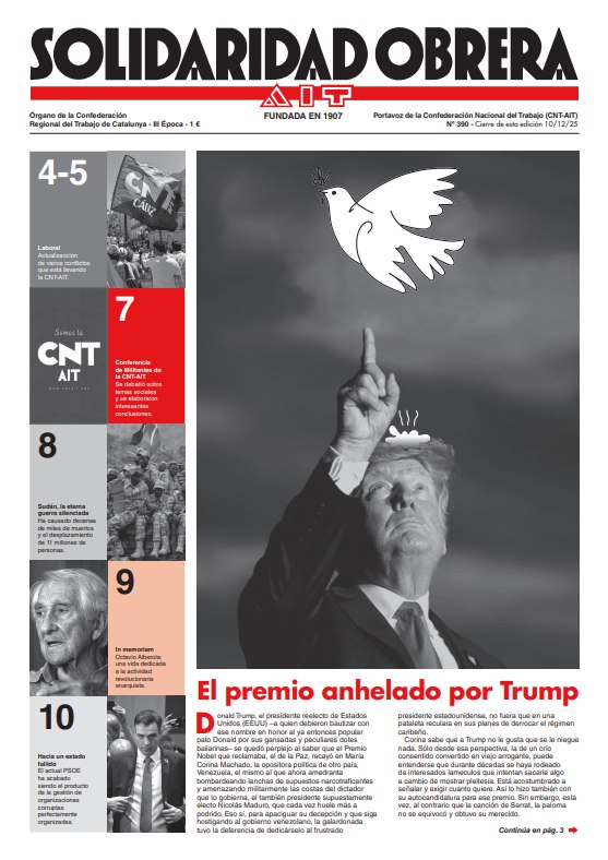AitGijon's tweet photo. Ya está en la calle el nuevo número de  Solidaridad Obrera, el periódico de la Confederación Nacional del Trabajo de Catalunya, adherida a la Asociación Internacional de los Trabajadores.

🔴 III Época – Nº390 – 10/12/2025.
⚫️ Suscríbete a La Soli. ¡Descarga gratuitamente y difunde la prensa obrera! 

Descarga 🌐 https://t.co/Gr7SpidyUo