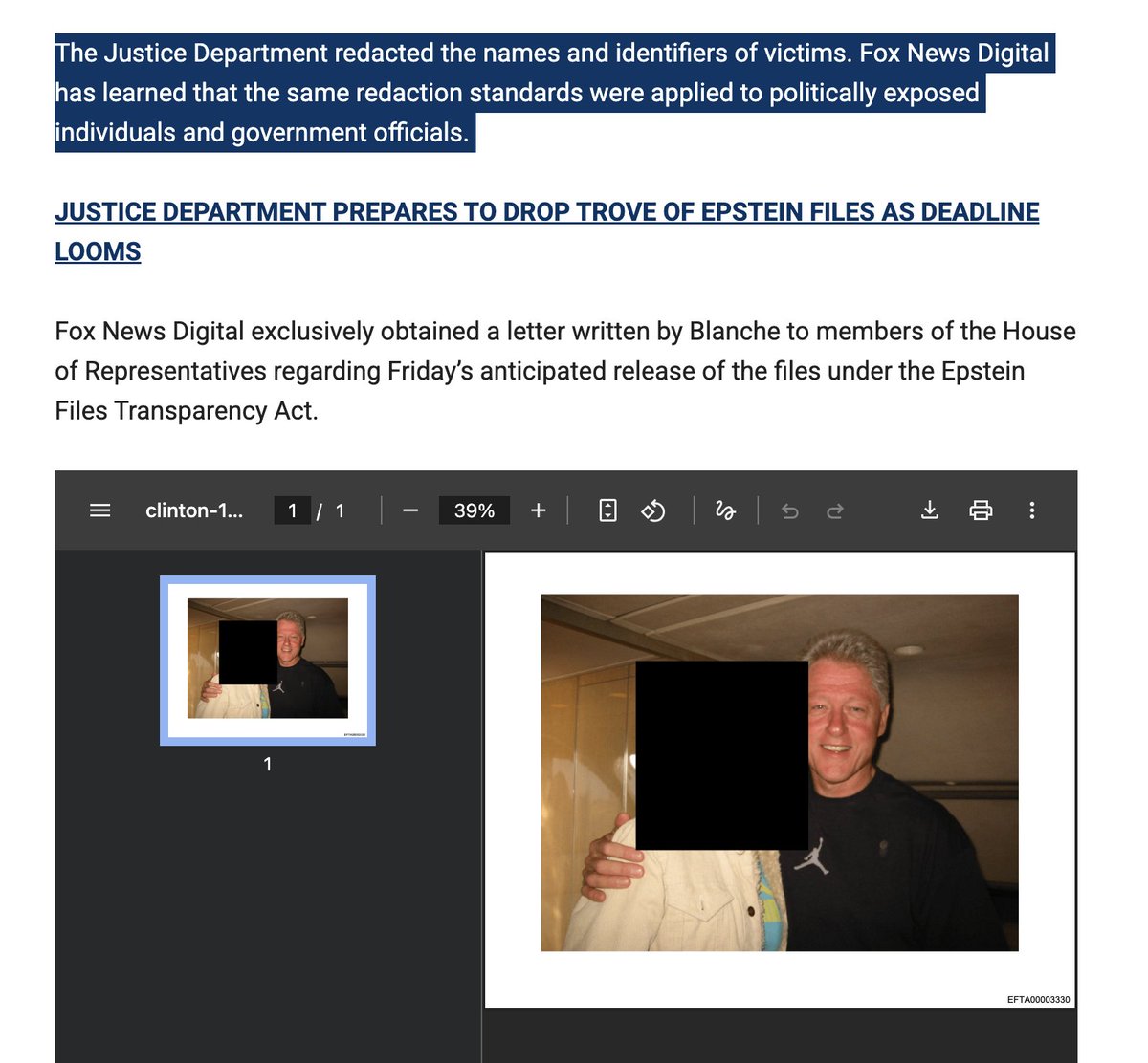 BREAKING:  Fox News is reporting that Fox News Digital has learned that the same redaction standards applied to Jeffrey Epstein victims were also applied to politically exposed individuals and government officials.

In other words, they redacted politician names, except