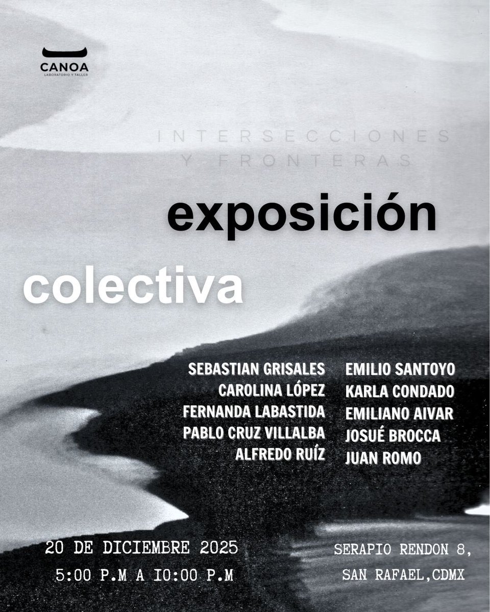 Si te interesa la fotografía contemporánea, Intersecciones y Fronteras reúne distintas miradas en diálogo sobre los cruces y límites de la imagen.

📍 Serapio Rendón 8, San Rafael
⏰ 5:00–10:00 p.m.

#AgendaCultural #FotografíaContemporánea #ArteContemporáneo #CDMX