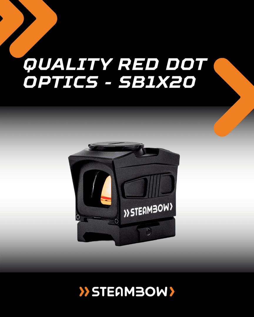 steambow's tweet photo. Our SB1x20 is a high-end red dot sight. Made from hard-anodized 7075 aluminum, the SB1x20 is built to withstand the harshest conditions. Easy to operate one-handed, and includes an integrated motion sensor that allows for automatic shut-off.

https://t.co/Yza4vRlSAy https://t.co/dJVtHEyoLx