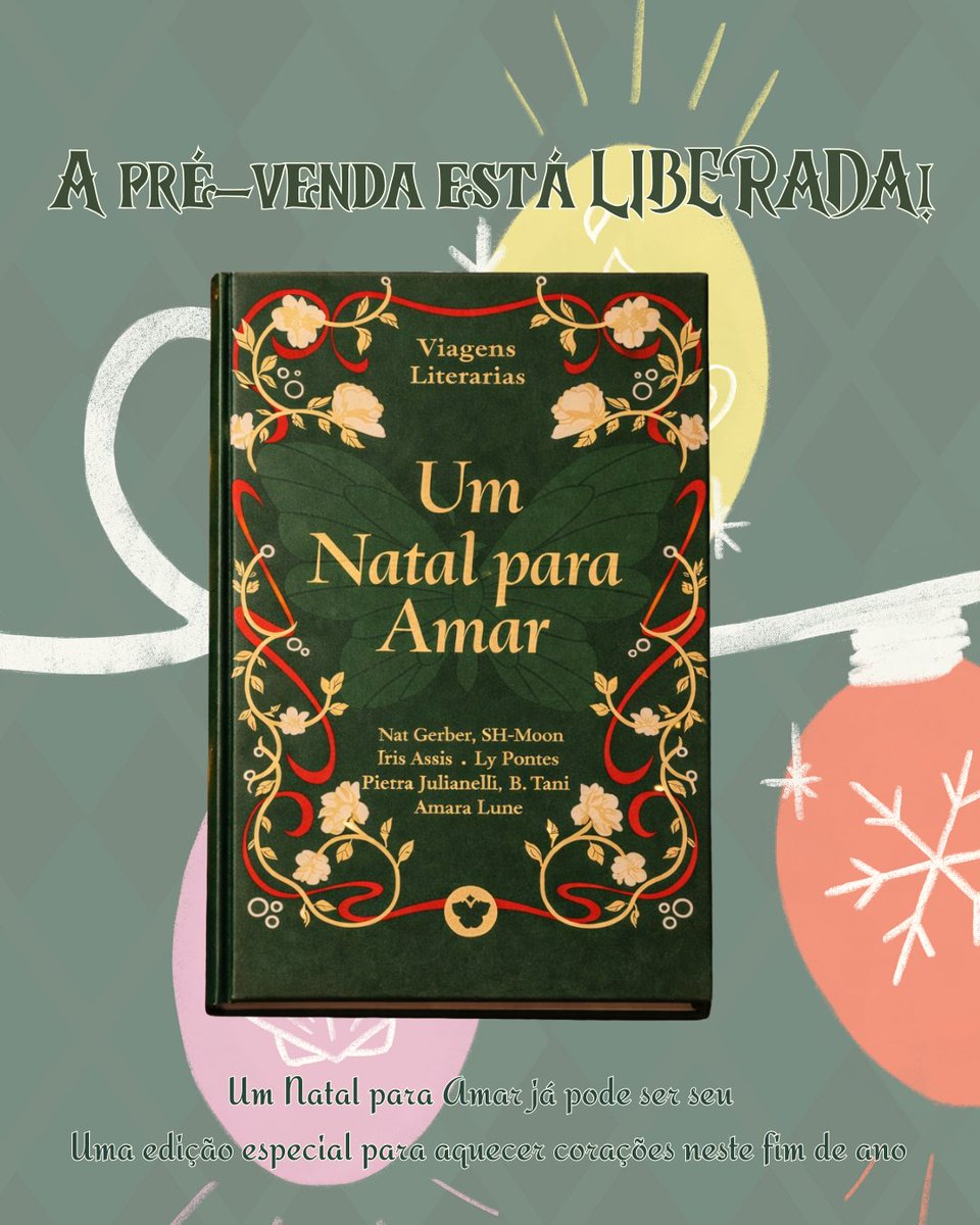 selocelestis's tweet image. ✨🎄 PRÉ-VENDA LIBERADA! 🎄✨

Já está no ar a pré-venda de Um Natal para Amar, uma edição especial em capa dura com 7 histórias LGBTQIAPN+ cheias de magia, encontros inesperados e romances natalinos 💚

Brindes exclusivos
Tiragem limitada
Pré-venda até 18/01