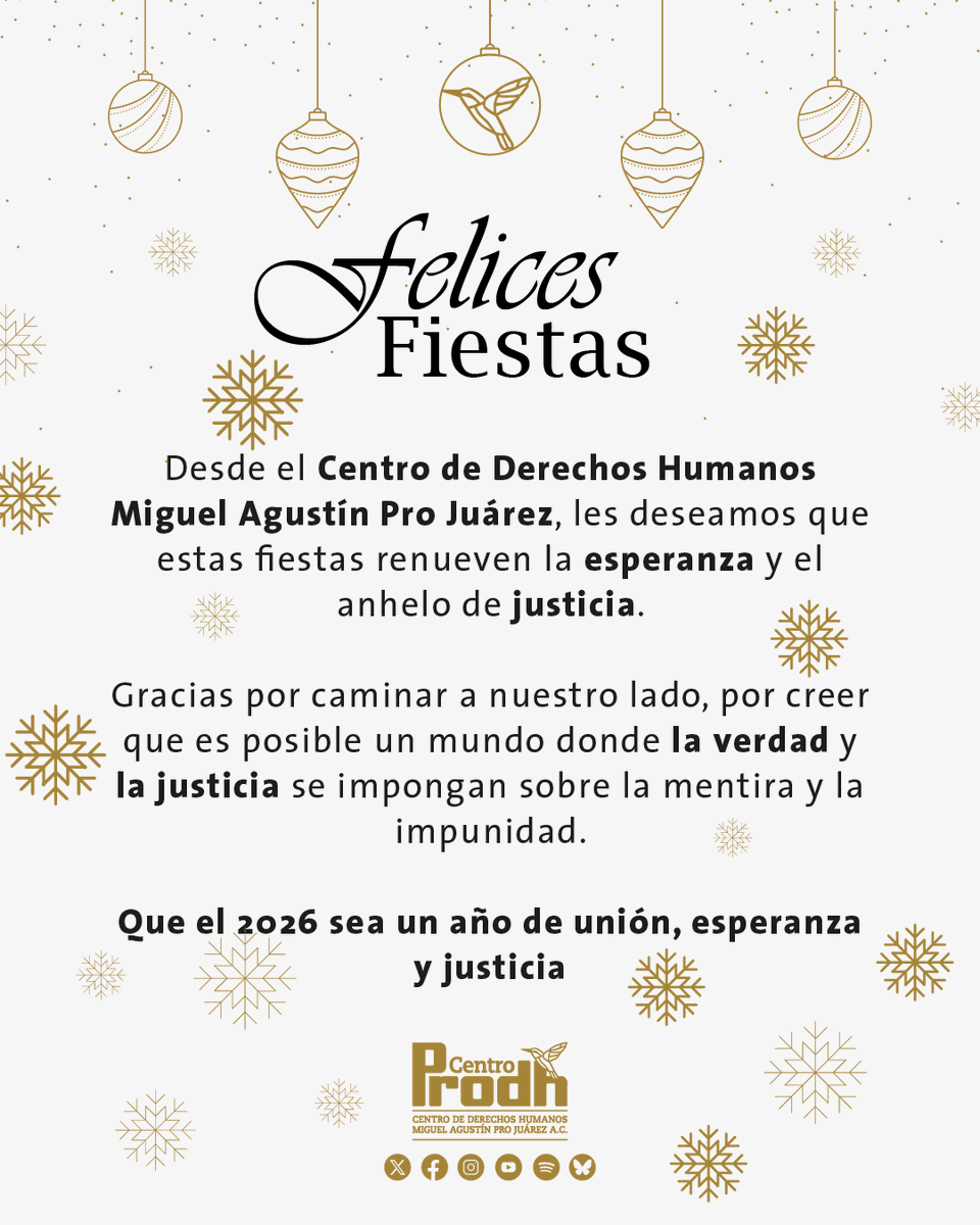 CentroProdh's tweet photo. El equipo del #Prodh les desea #FelicesFiestas
En esta fecha en especial nos solidarizamos con las personas que están privadas injustamente de su libertad, lejos de sus familias. https://t.co/CBeYA5YbBT