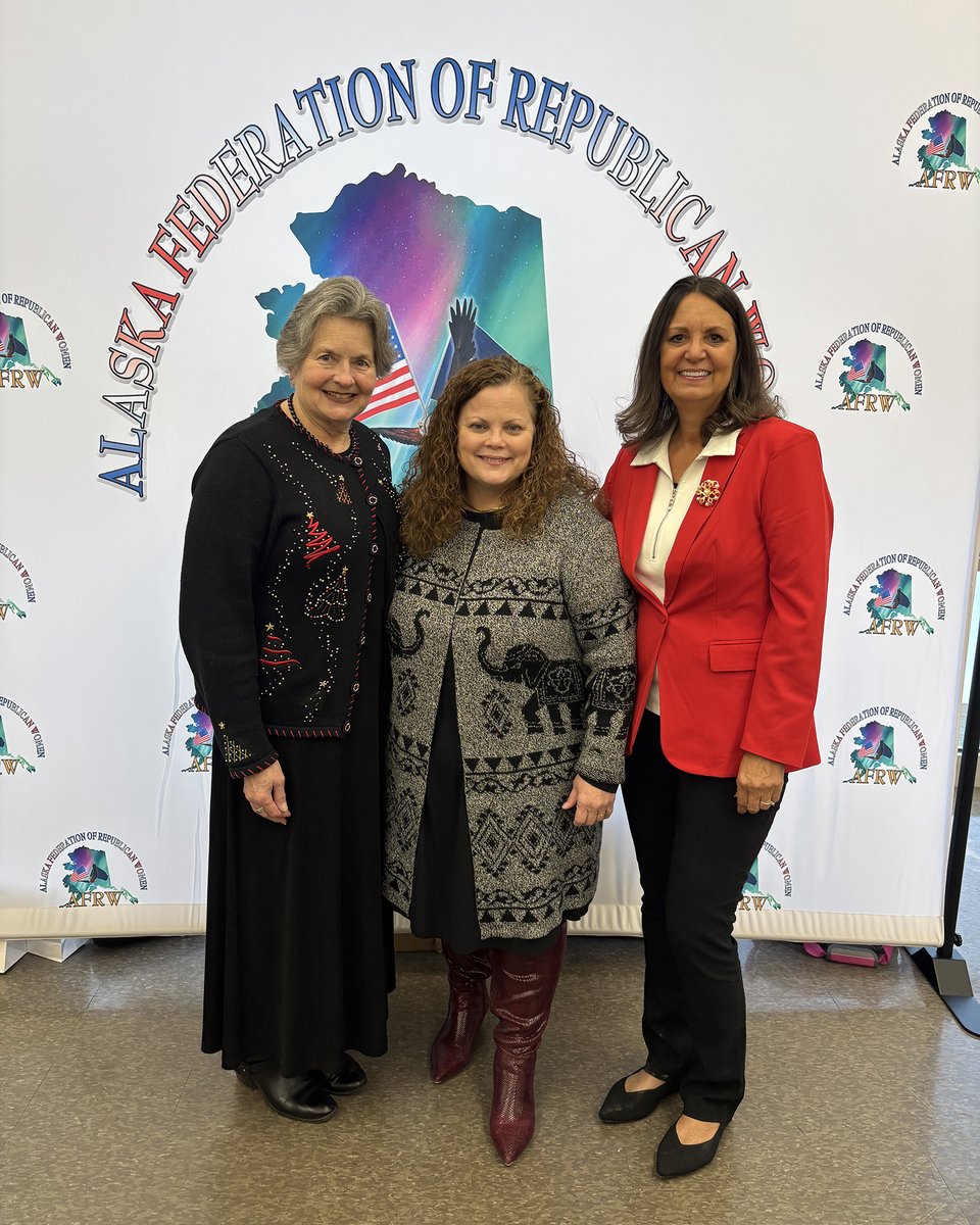 NFRW's tweet image. The Alaska Federation of Republican Women hosted its biennial convention on December 13 in Kenai, with special guest NFRW President Julie Harris. Harris is pictured with current Alaska Federation President Lisa Gabriel and incoming President Glenese Pettey.

#RepublicanWomenLead…
