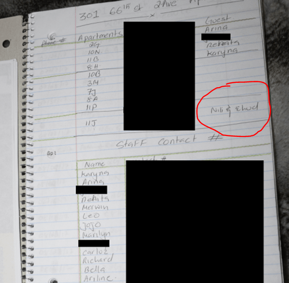 Here is Epstein's assistant keeping track of who is staying in the apt bldg where he harbored victims but also allowed his wealthy friends a place to stay.

Here the former Israeli PM and spouse were slated to stay in 11-J.