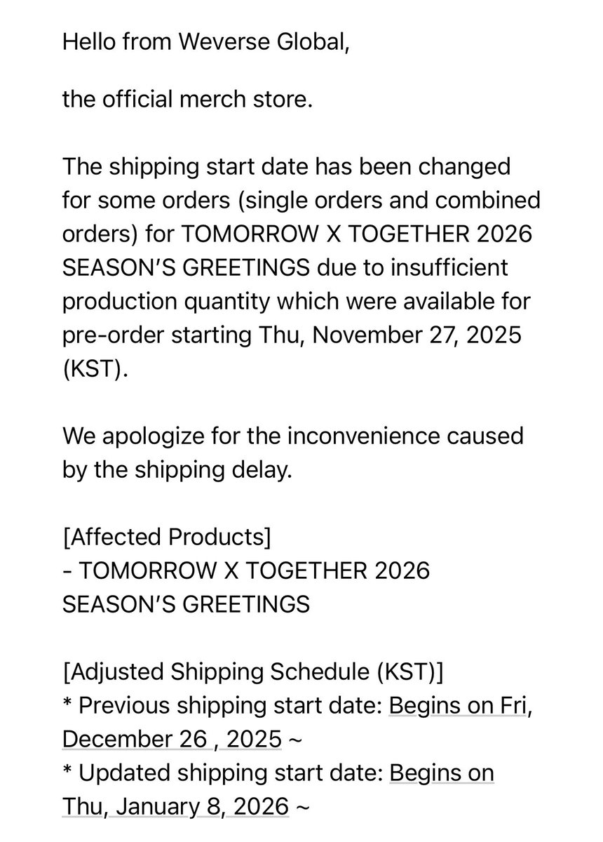 [BATCH 16 - KR] shipment delay notice from weverse, i'm now expecting to forward korea batch items mid-january. apologies for the wait! 🥲