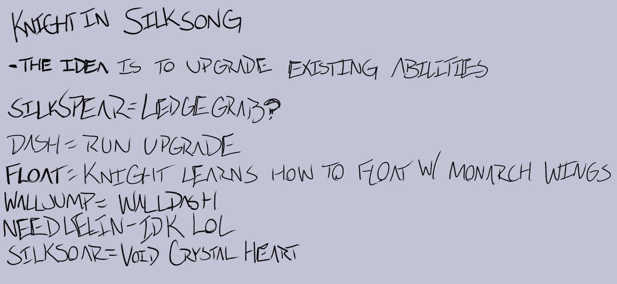 Idk, some ideas (ignore my shitty handwriting lol)
#hollowknight #SilkSong