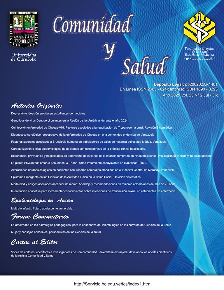 Revista Comunidad y Salud, Volumen 23 - Número 2. Julio - Diciembre 2025 de <a href="/FCS_UC/">FCS Sede Carabobo UC</a> @UCaraboboen el portal de Revistas  <a href="/RedBiblioUC/">Red Bibliotecas UC</a> servicio.bc.uc.edu.ve